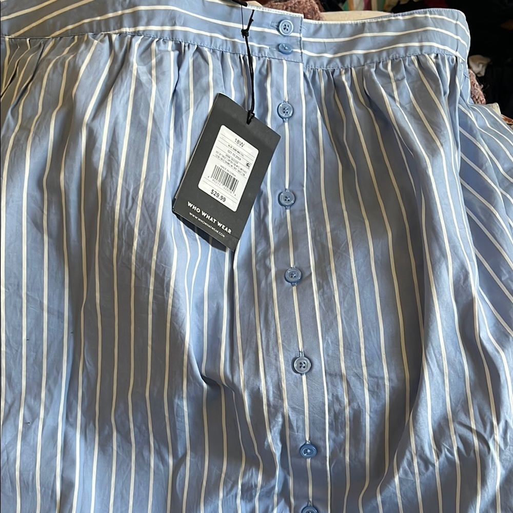 Who What Wear Blue and White Midi Skirt
